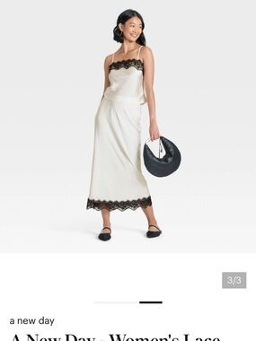 a new day Ivory Maxi Slip Skirt with Black Lace Trim